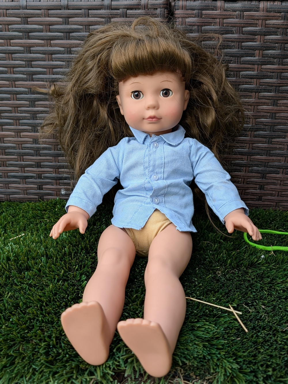 Götz 18" Girl Doll Brown Hair Brown Eyes Pottery Barn Kids Exclusive Light Blue